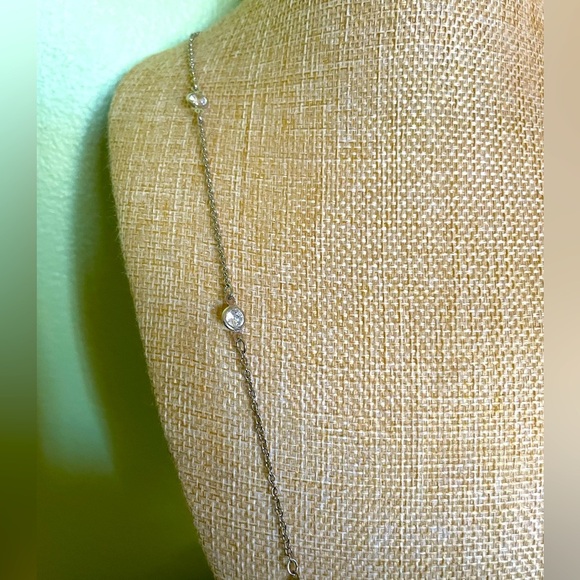 Gold white stone station necklace - Picture 3 of 6